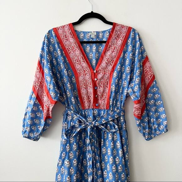 J. Crew V-Neck Cover-Up Dress in Red & Blue Classic Block Print - Picture 5 of 11